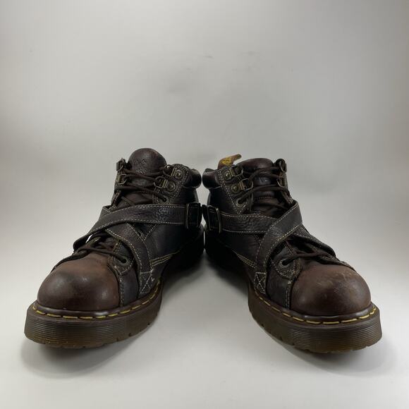 Dr. Martens 9946 Brown Leather Strap Boots Y2K Chunky Platform 10 UK, 11 US Goth